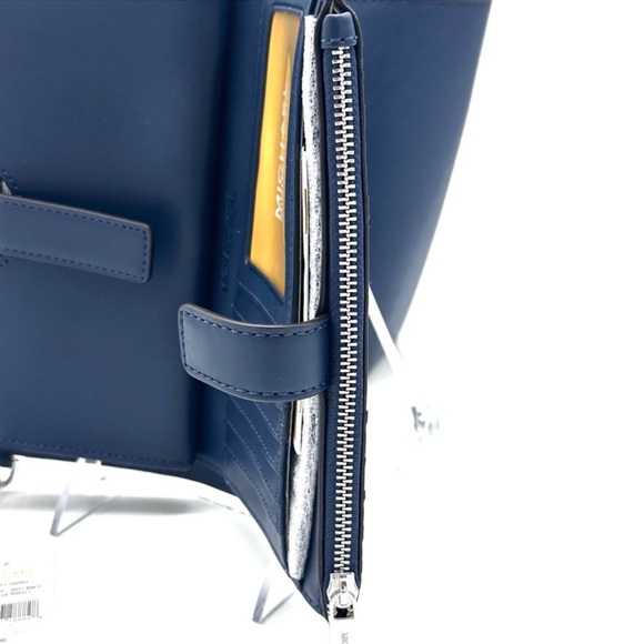 Michael Kors Large Charlotte Tote Bag & LG Double Zip Wallet Luggage Navy Blue - Picture 13 of 15